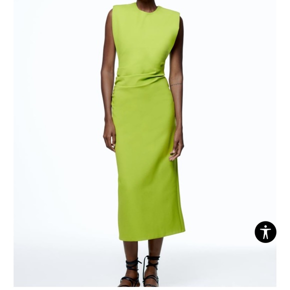 ZARA SHOULDER PAD DRAPED DRESS - S - Picture 3 of 7